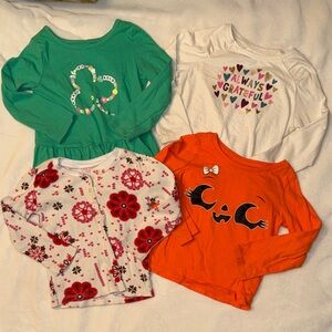 Girls Long Sleeve Tee Bundle - Green, White, Floral, Orange